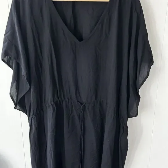 Lands End Top Size XL Cover Up Black V-Neck Tie Waist Modal Coastal Beach Pool - Picture 4 of 8